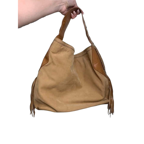 Cole Haan Leather Suede Tan Sierra Purse Fringe - Picture 3 of 10